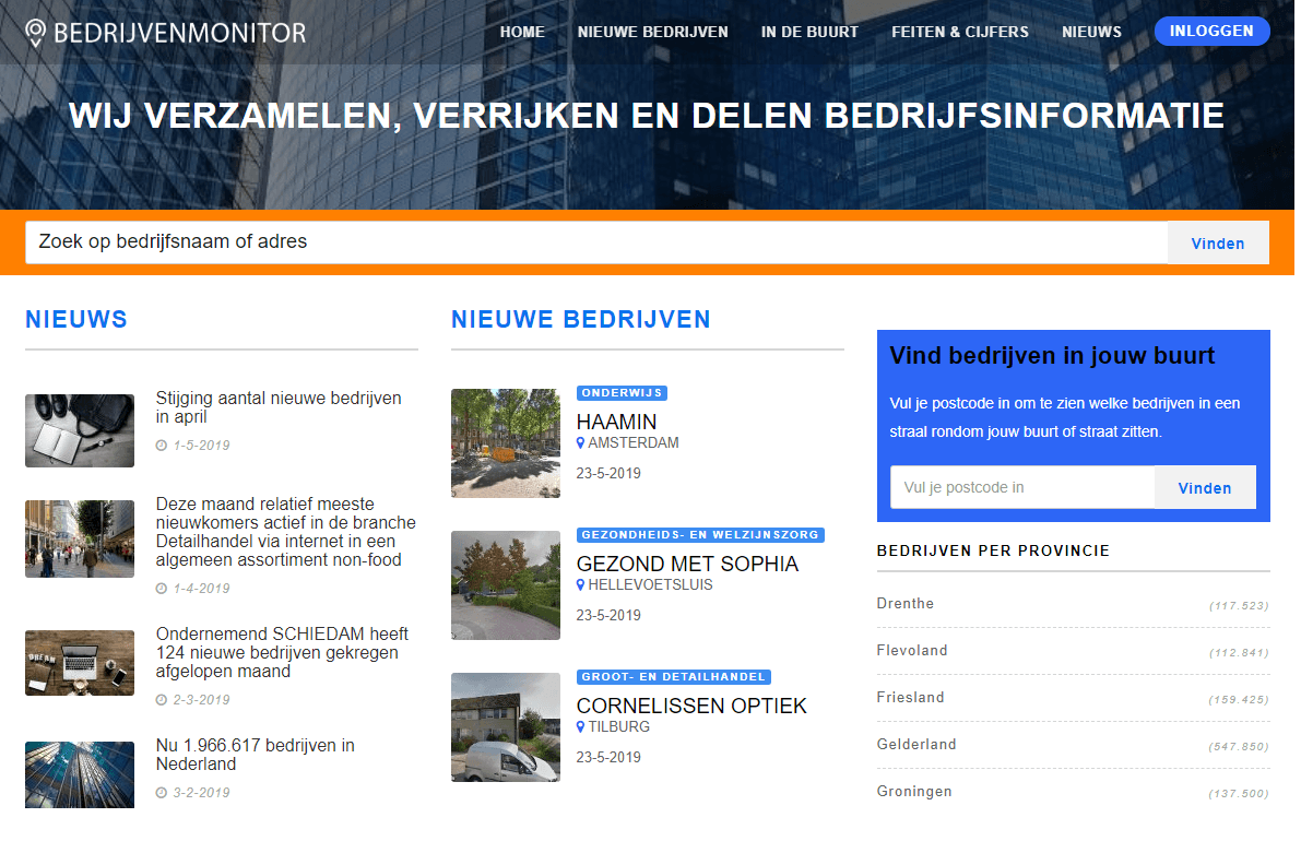 Screenshot van Bedrijvenmonitor